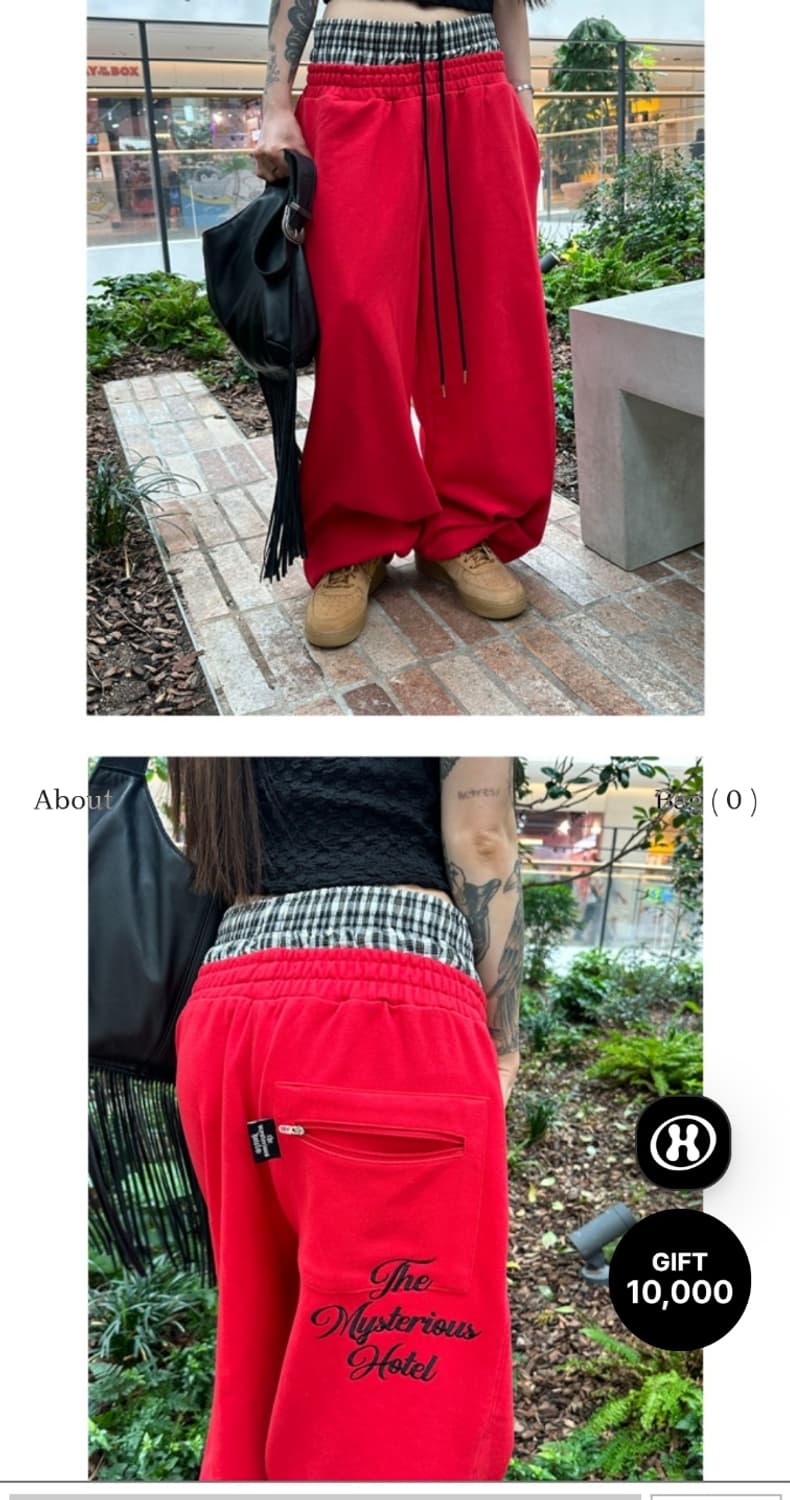 미스테리어스호텔 check layered pants 레드 상품이미지1