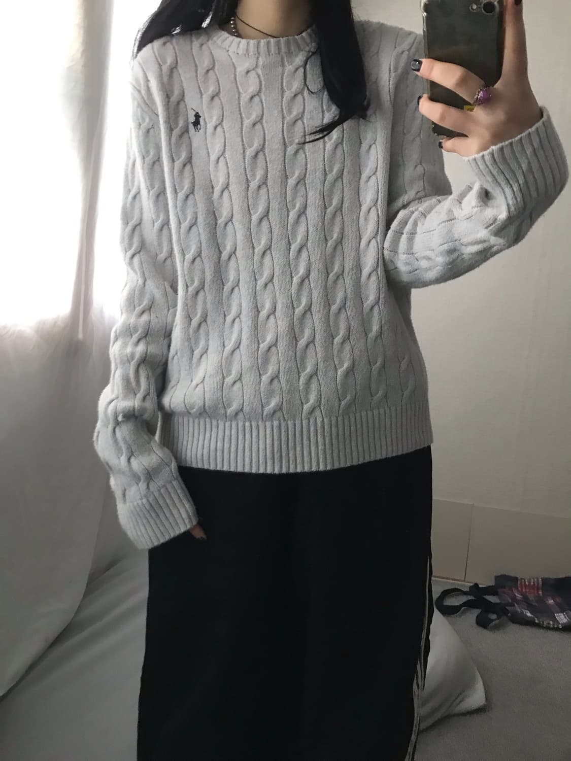 폴로 연그레이 케이블 니트 상품이미지2