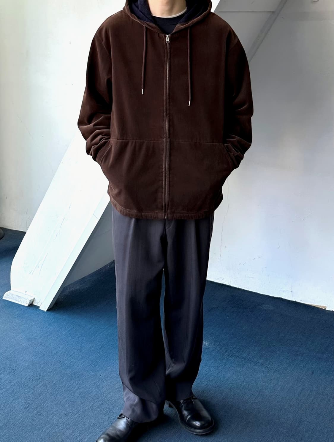 Velour fabric design zip parka 상품이미지7