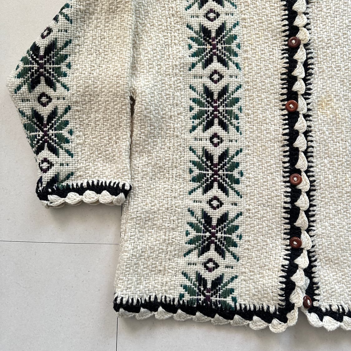 90s 에콰도르 핸드메이드 빈티지 에스닉 아즈텍 울 가디건 상품이미지4