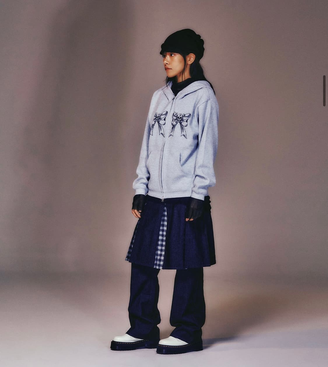 나이트고스트클럽 데님 패널 레이어드 스커트 팬츠 상품이미지1