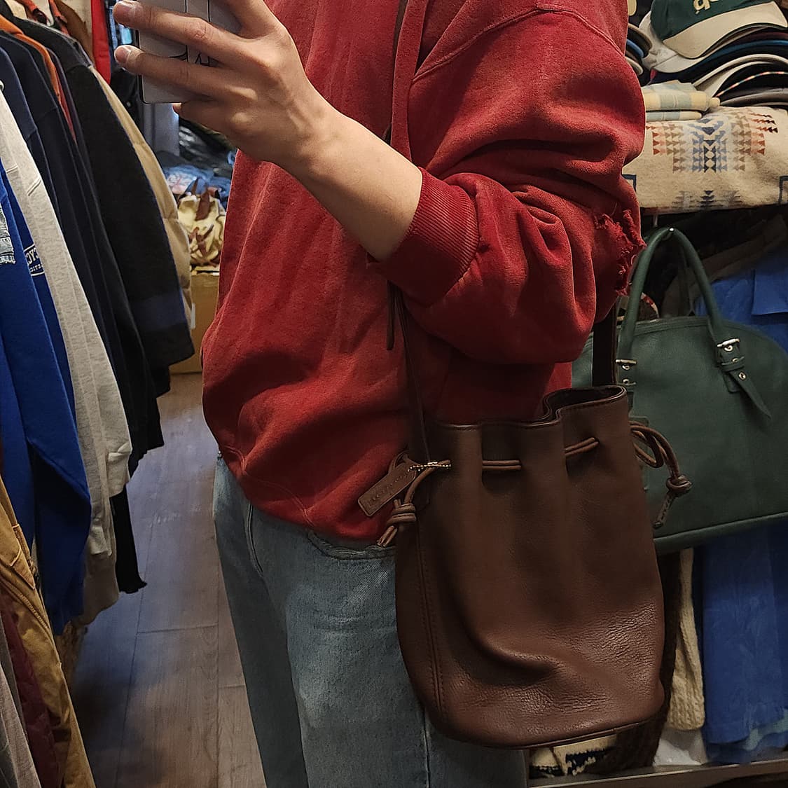 90s 올드코치 레더백 마리에타 드로스트링 숄더백 코치 복조리백 상품이미지10