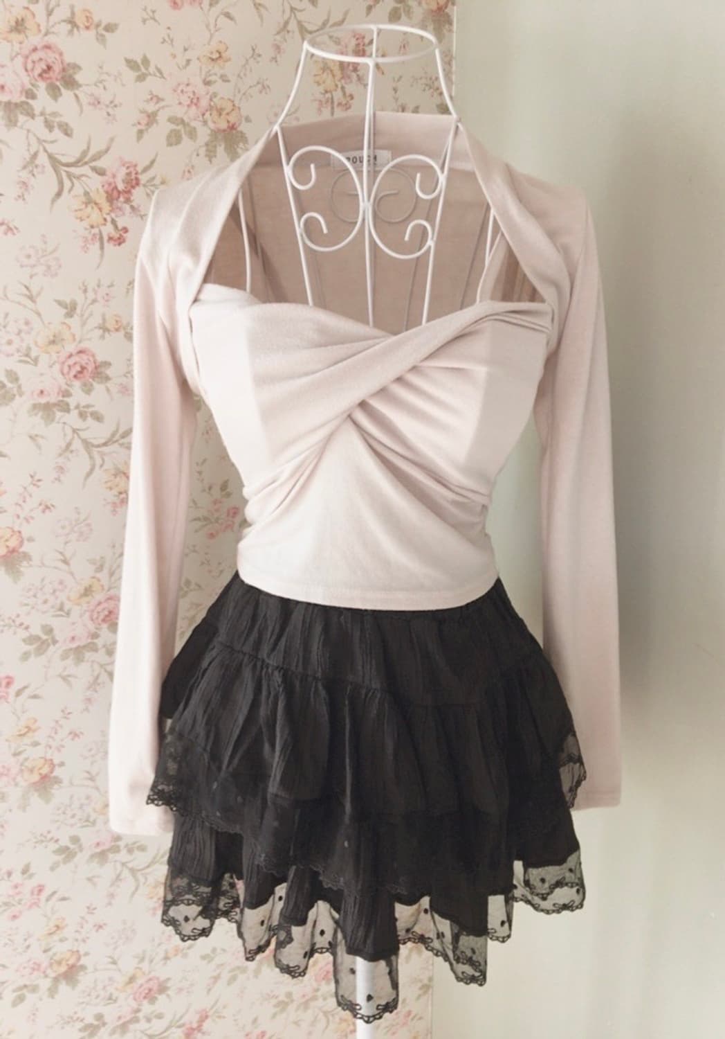 히메갸루🎀 베이지 나시/볼레로 꼬임티셔츠 상품이미지1