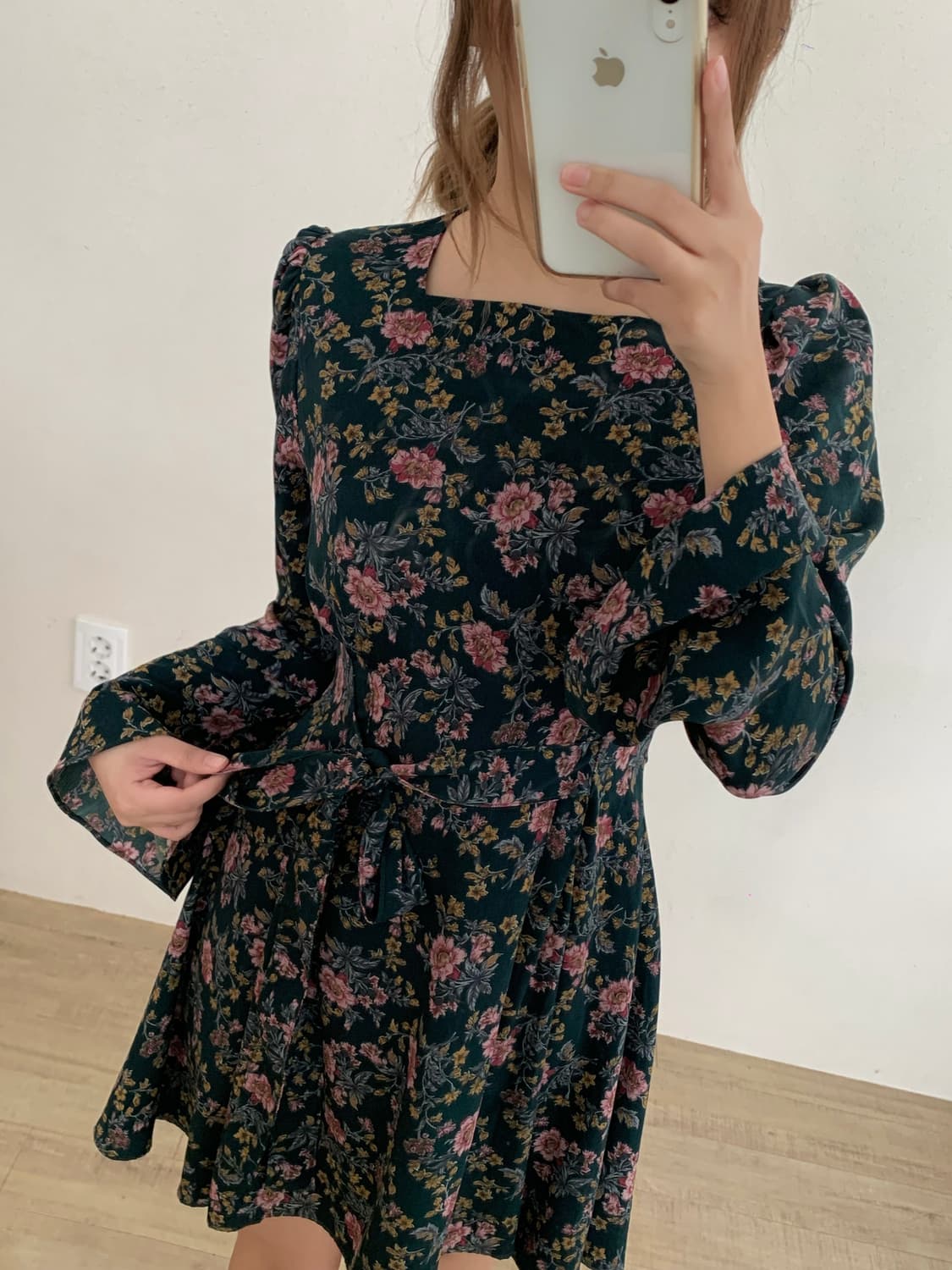 빈티지 그린 플라워 패턴 원피스 상품이미지4