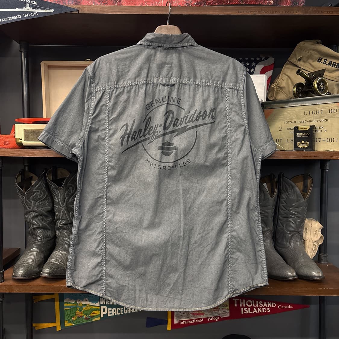 할리데이비슨 피그먼트 다잉 H-DMC 스텐실 워크셔츠 N1066 상품이미지2