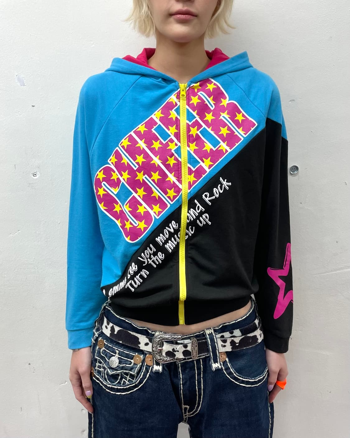 Retro Cheer Star Diagonal Hooded Zip-Up 상품이미지2