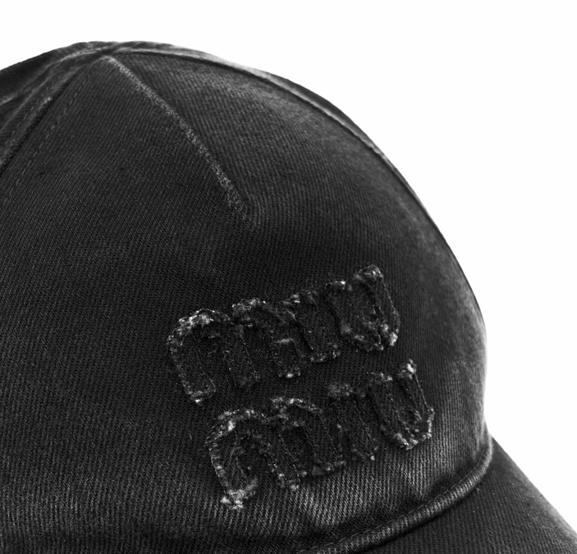 [S] 미우미우 로고 드릴 자수 워시드 데님 베이스볼 볼캡 모자 블랙 상품이미지5