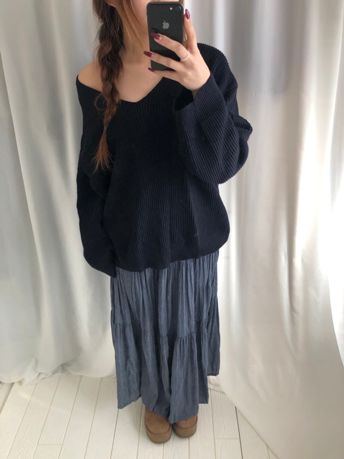 757. mini dot navy long SK 상품이미지3