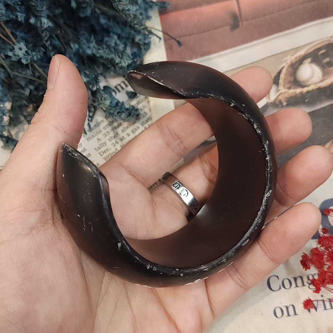 90s 프랑스 빈티지 팔찌 플로럴 커프 뱅글 빈티지 쥬얼리 상품이미지7