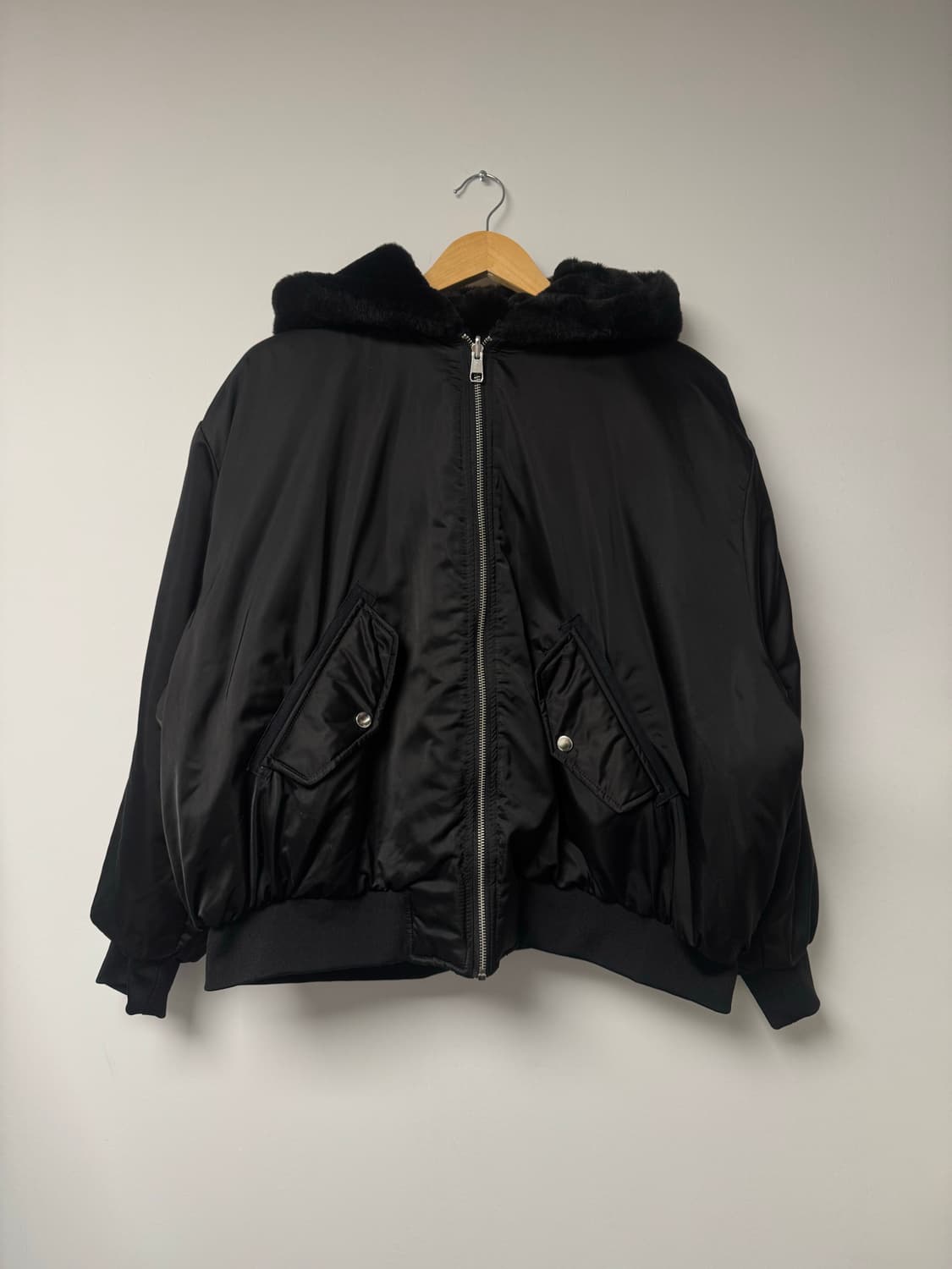 ZARA 자라 블랙 리버시블 오버핏 후드 항공점퍼 퍼 자켓 M 상품이미지1