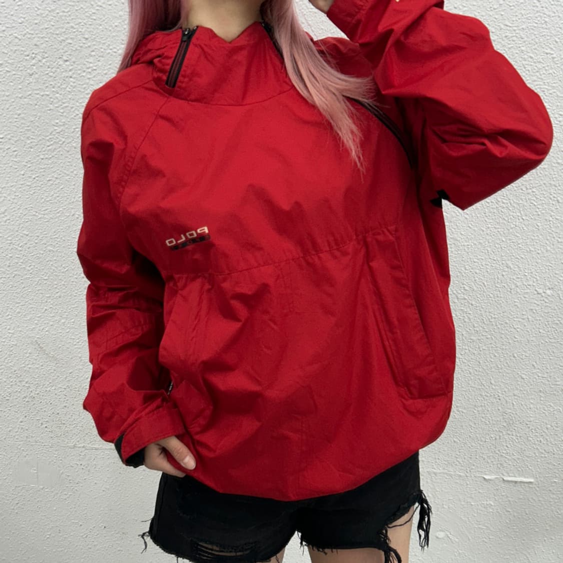 폴로 랄프로렌 레드 후드 바람막이 M 상품이미지1