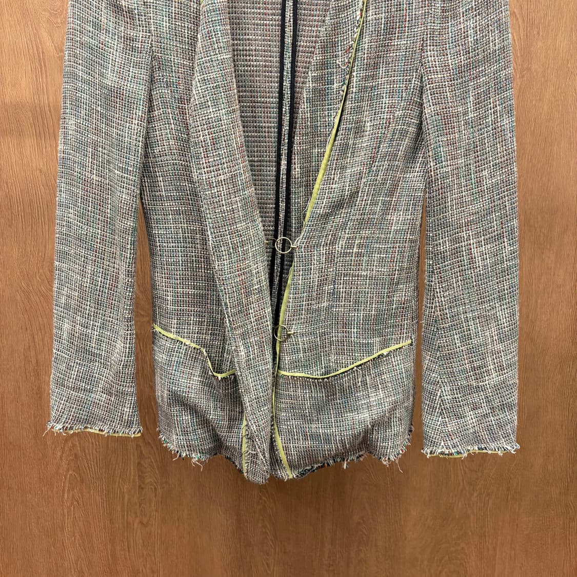 시스템 긴팔 트위드 자켓 미니멀 후크 여밈 오픈 프런트 디테일 그레이 상품이미지5