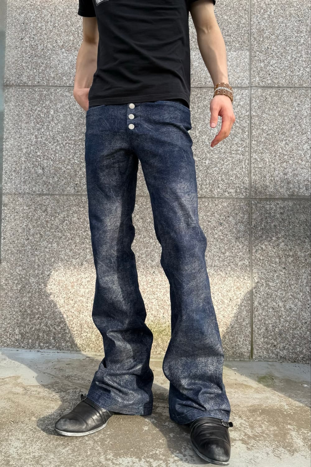 00s 토네이도 마트 특수 가공 총무늬 벨보텀 플레어 데님 팬츠 상품이미지1
