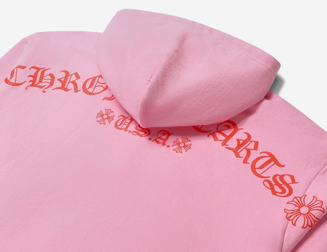 [L] 크롬하츠 백 USA 스크립트 로고 핑크 후드 상품이미지3
