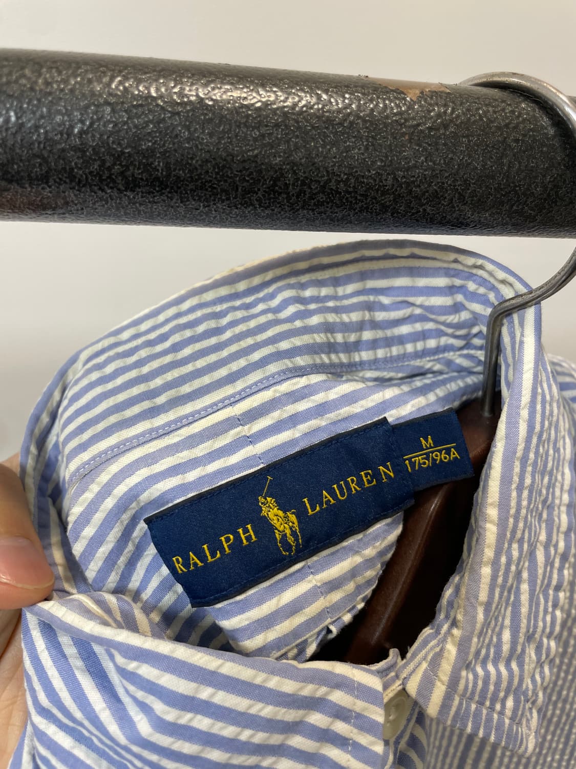 (M) 폴로 랄프로렌 블루 스트라이프 시어서커 반팔 셔츠 상품이미지3