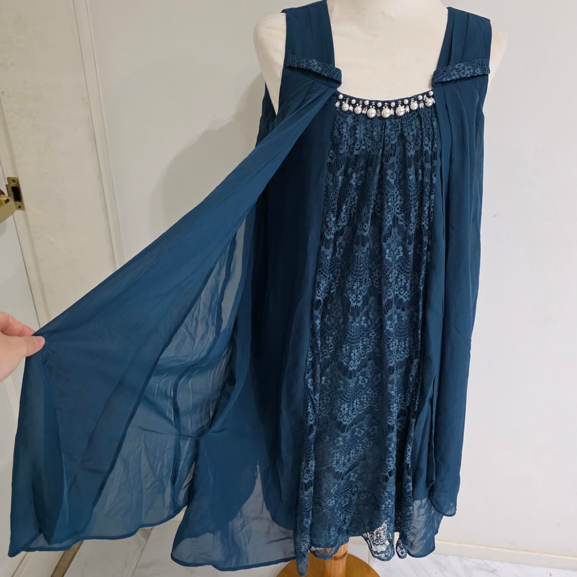 그린 모리걸 레이스진주 쉬폰 원피스 상품이미지6