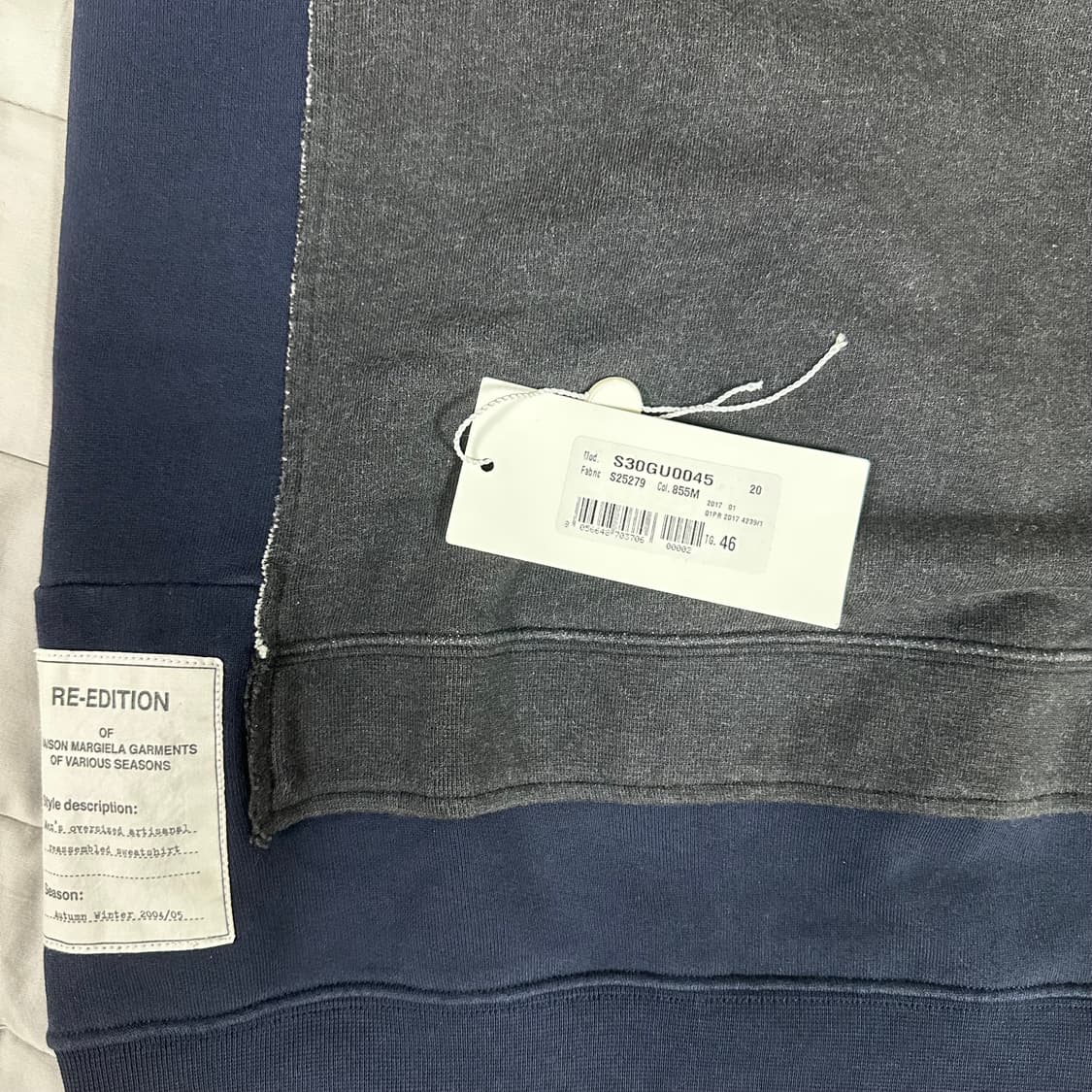 마르지엘라 17ss 리에디션 맨투맨 46 size 상품이미지5