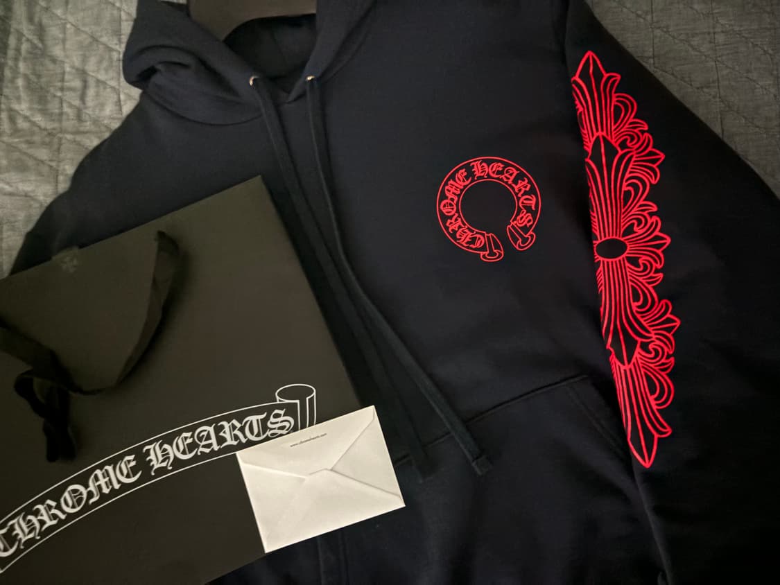 [L] 크롬하츠 홀스슈 플로랄 후드 네이비 상품이미지1