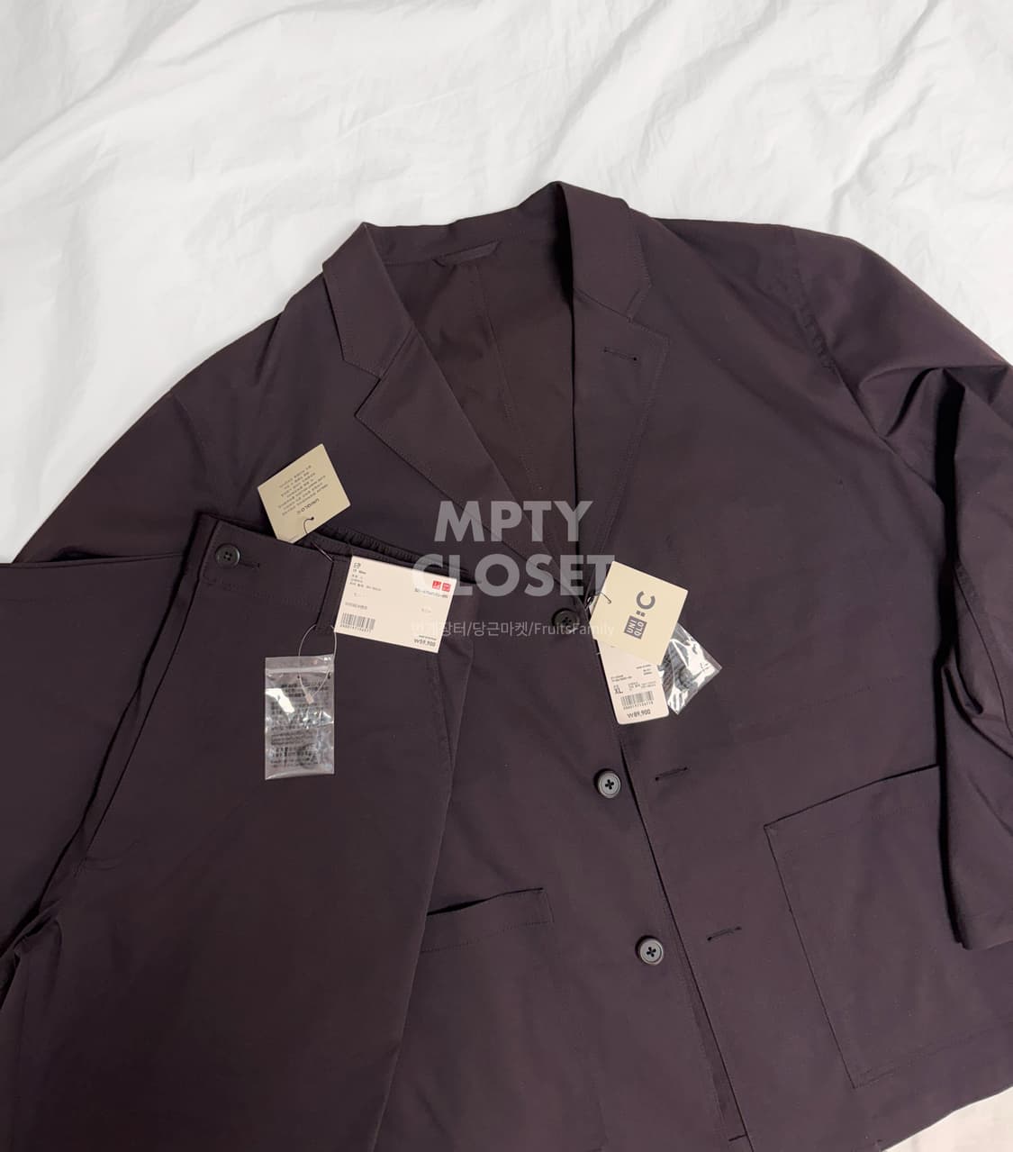 [Xl,L] 유니클로 C 25ss 워크자켓&팬츠 셋업 와인 상품이미지8