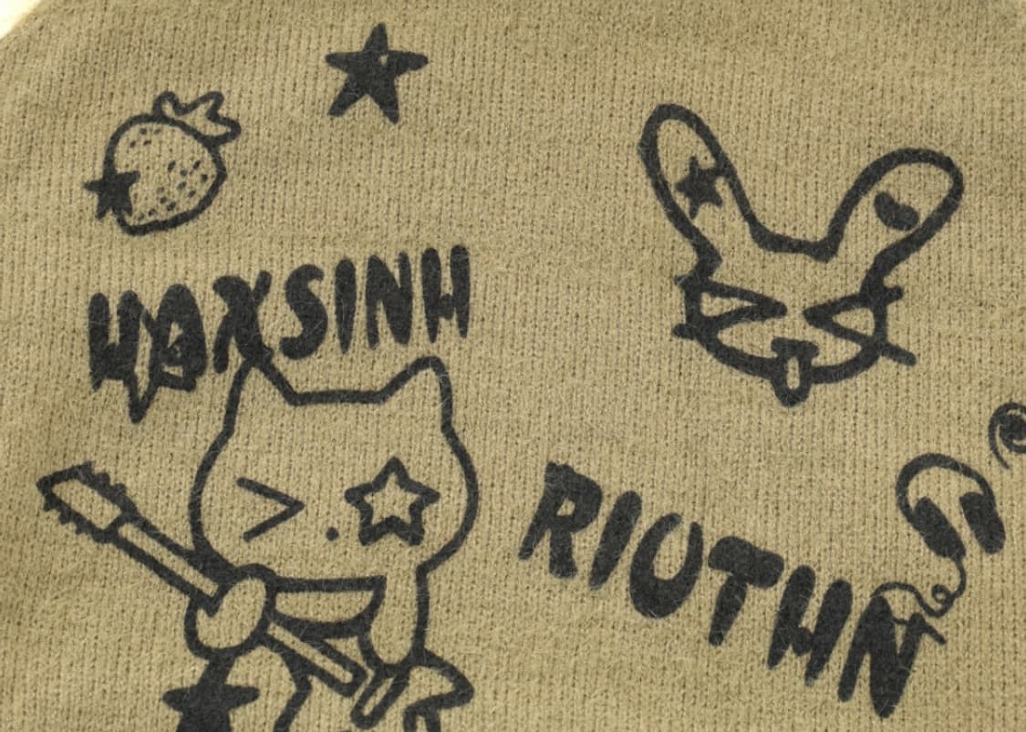 y2k 키치 나그랑 배색 스프라이트 오버핏 니트 후드티 상품이미지3