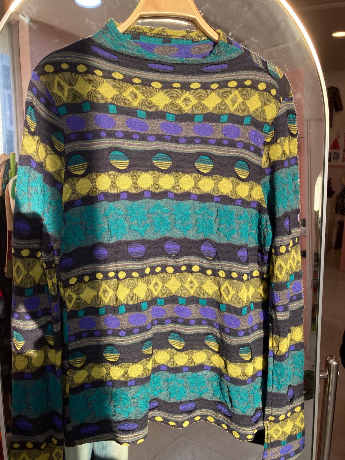 빈티지 블루그린 그런지 패턴 반 폴라 탑 상품이미지2