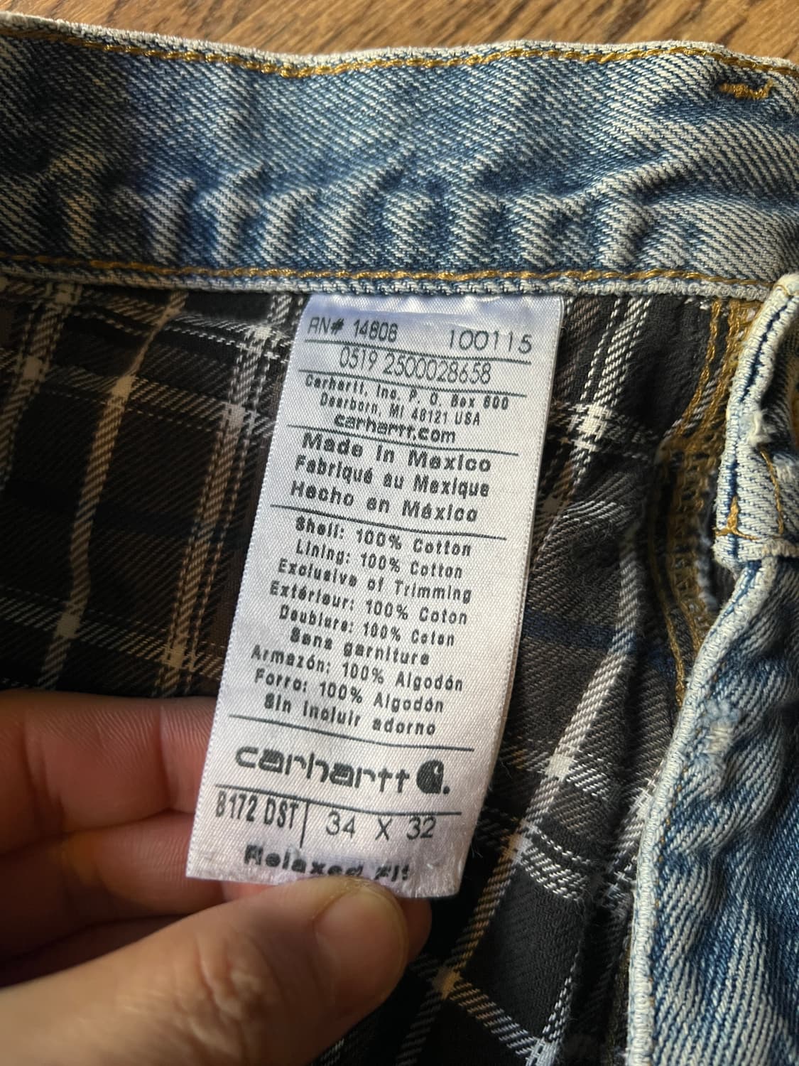 [34]칼하트 USA 체크 라이닝 디스트로이드 워크 데님 팬츠 상품이미지8