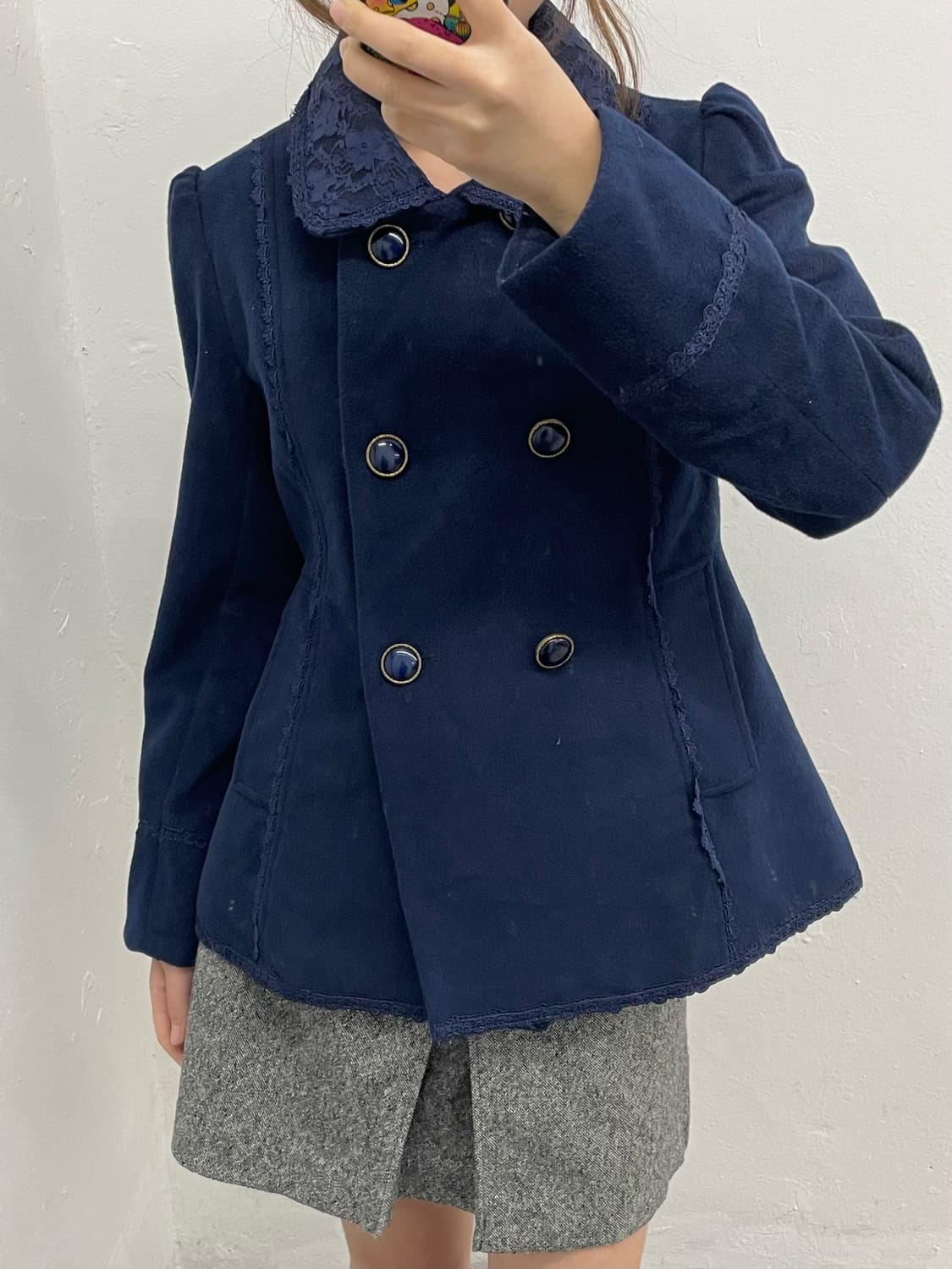 액시즈팜 네이비 레이스 버튼 코트 상품이미지7