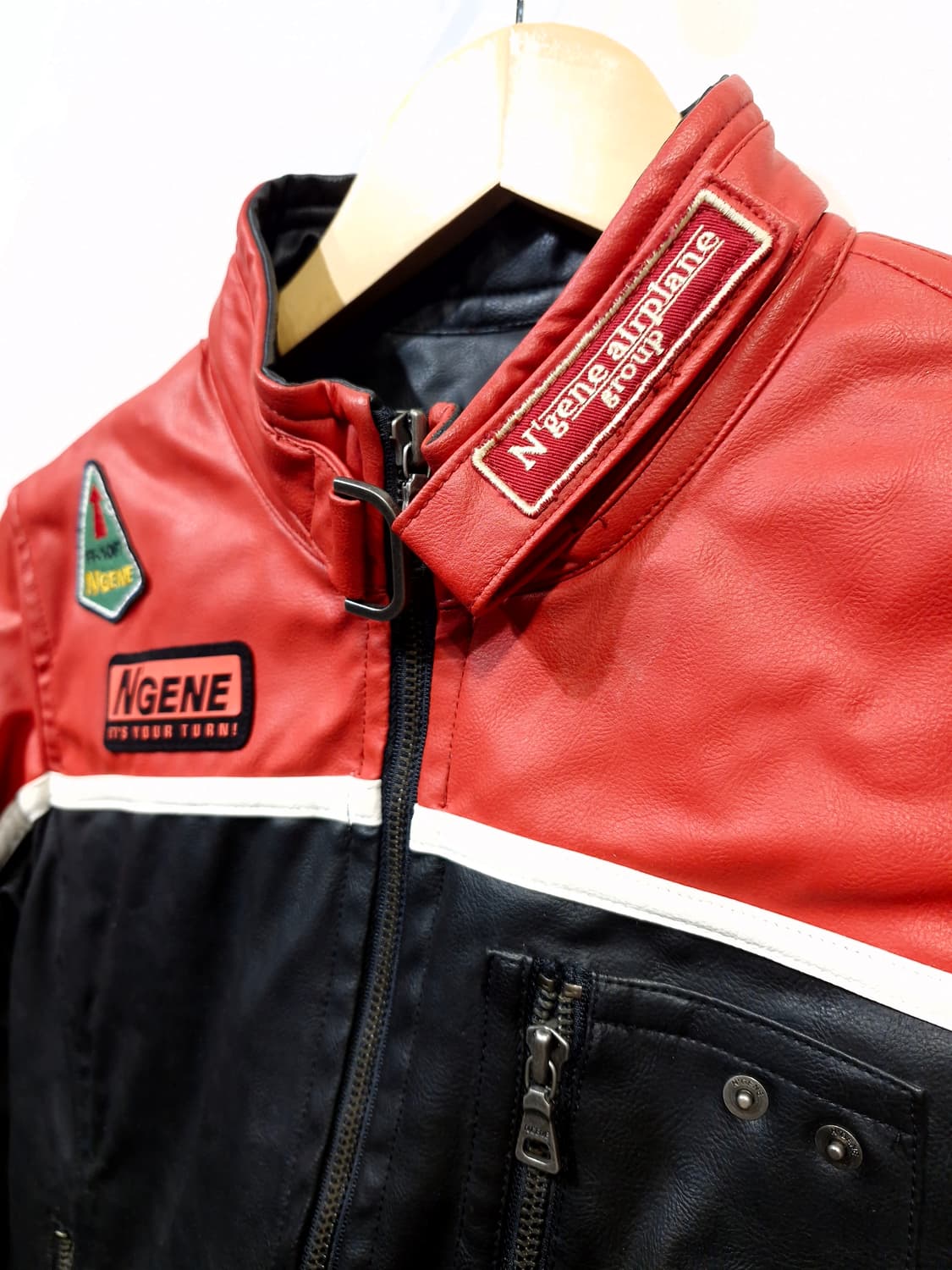 N'GENE 엔진 지퍼 포켓 패치 레더 레이싱 자켓 상품이미지3