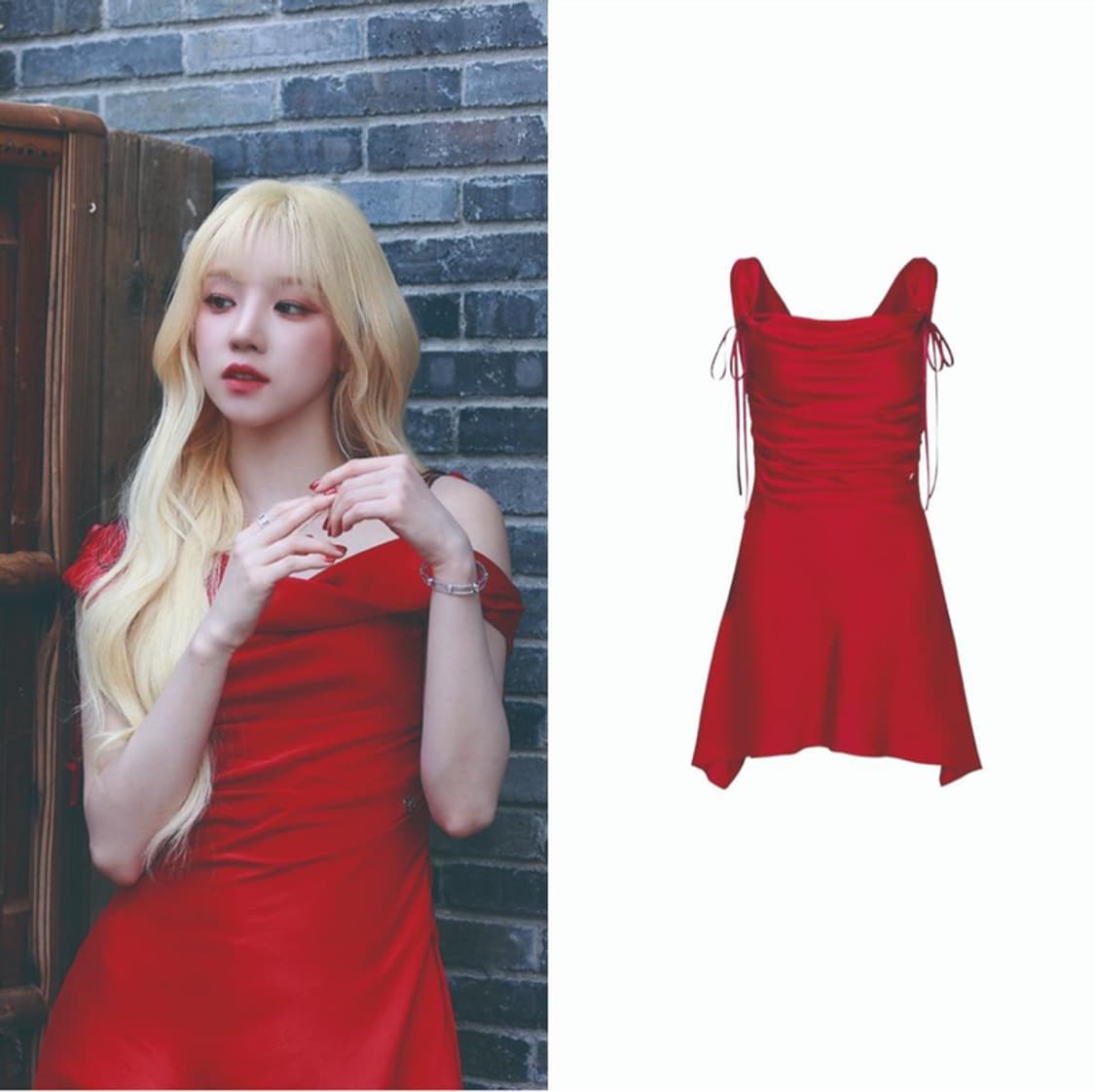 페인오어플레져 듀 코울 새틴 드레스 레드 (아이유, 우기, 이사배 착용) 상품이미지1