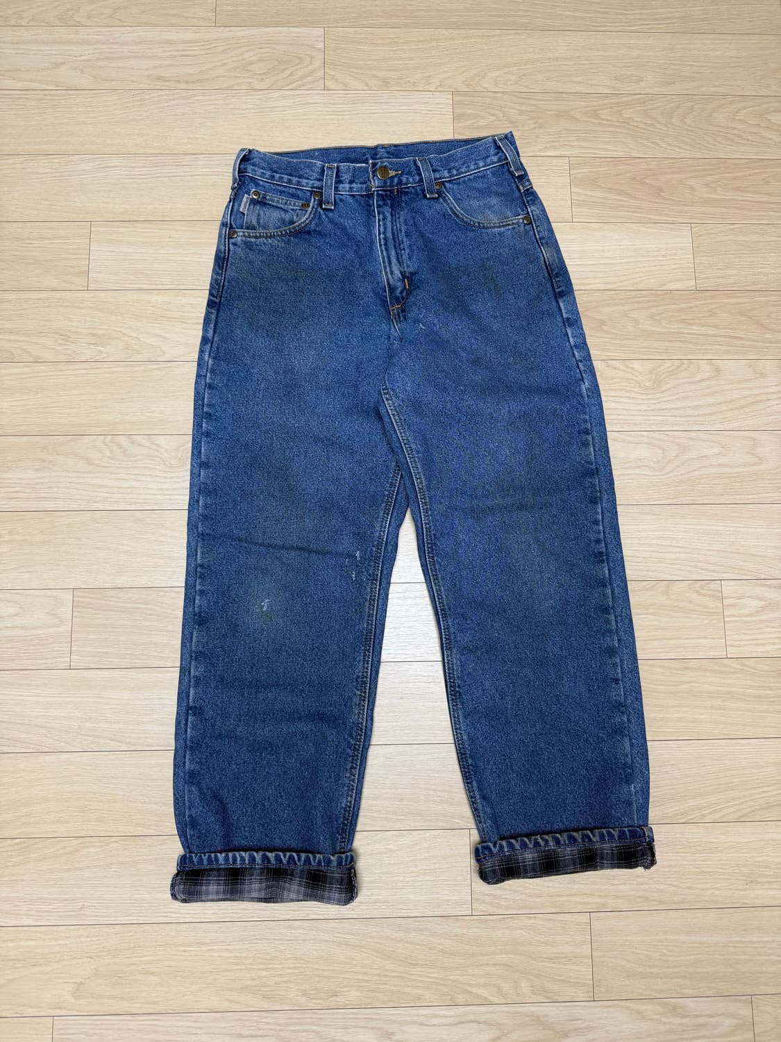 칼하트 USA 체크 라이닝 워크 데님 팬츠 상품이미지1