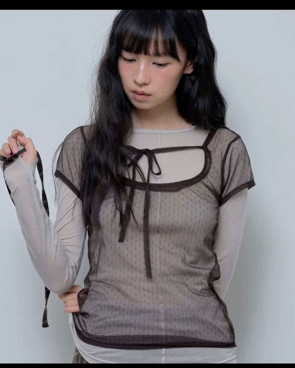 택달린 새상품) 팬시클럽 3-WAY 도트 레이어드 롱슬리브 베이지 상품이미지1