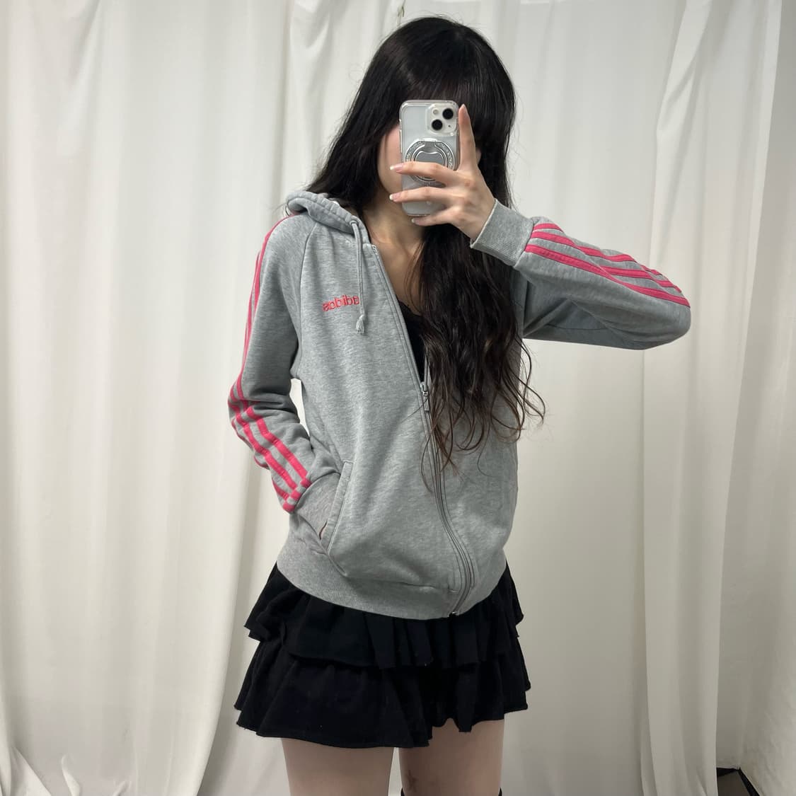 Adidas gray pink hood zip-up 상품이미지2