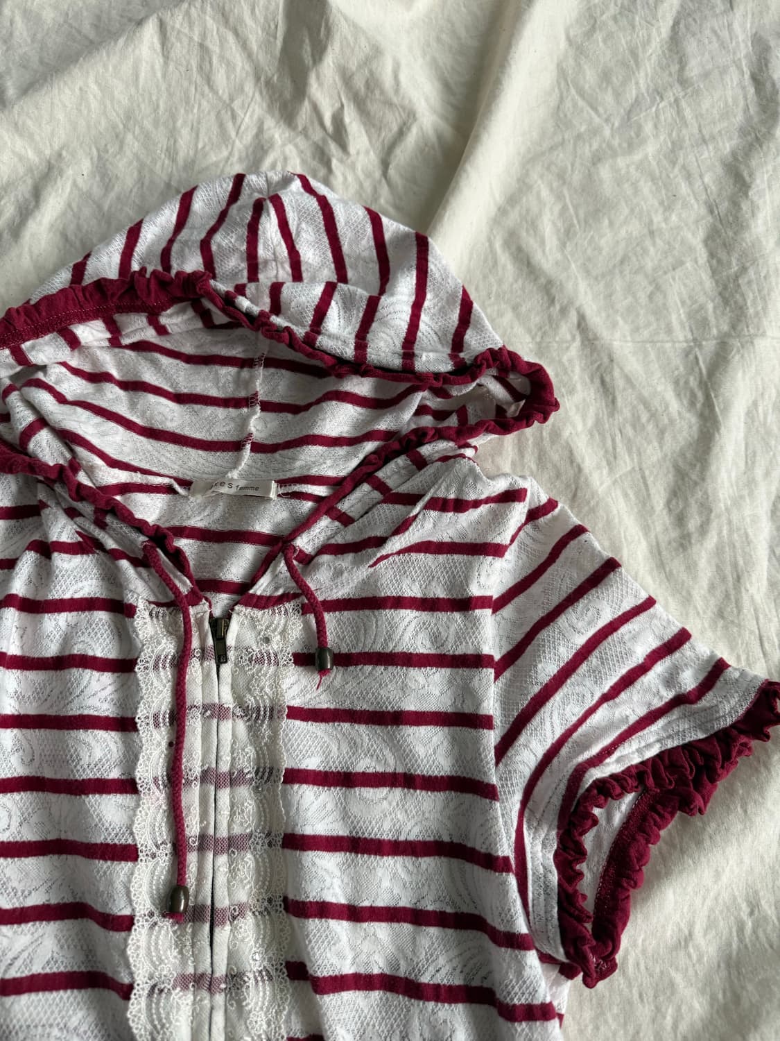 엑시즈팜 체리레드 니혼진 너드 단가라 레이스 집업 상품이미지3