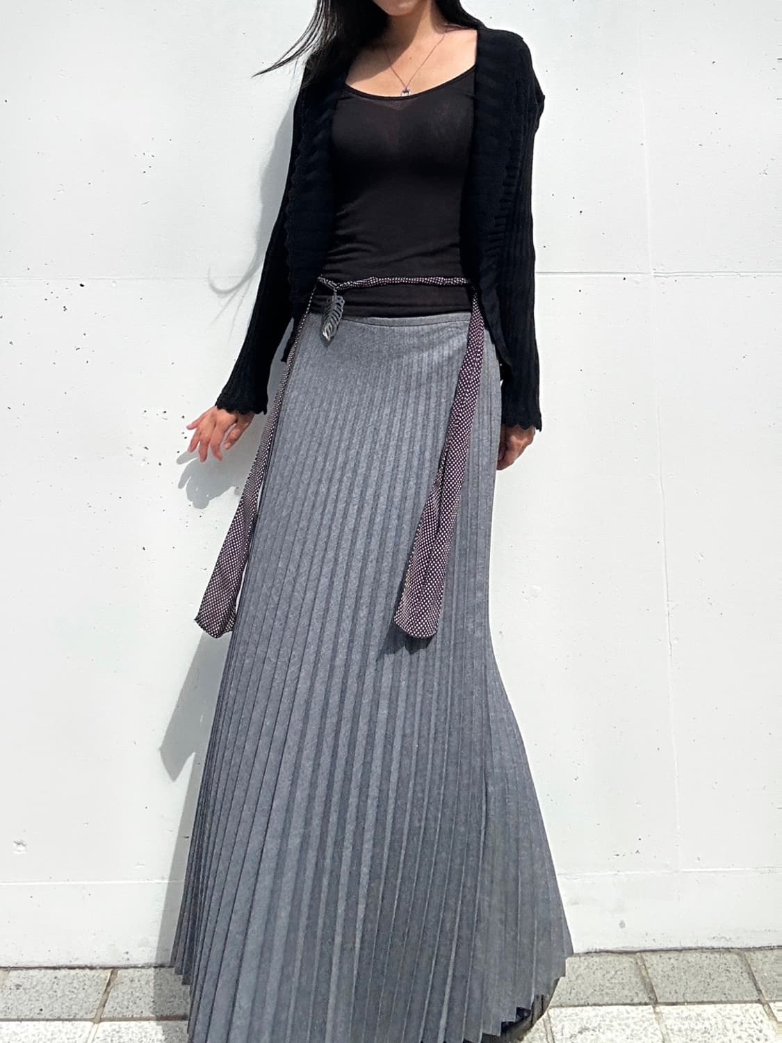 Pleats shape long skirt / grey 상품이미지6