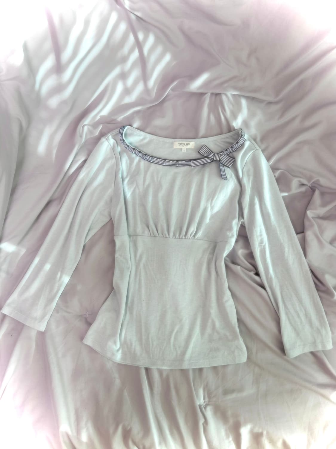 빈티지 라떼갸루 소다 리본 셔링 7부 티셔츠 히메갸루 하구미 모리걸 상품이미지1