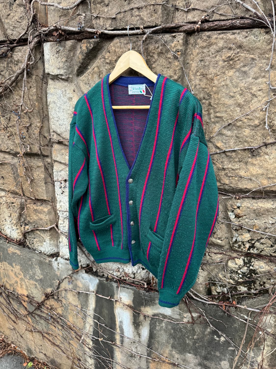 80~90s 베네통 울 스트라이프 니트 가디건 made in italy 상품이미지3