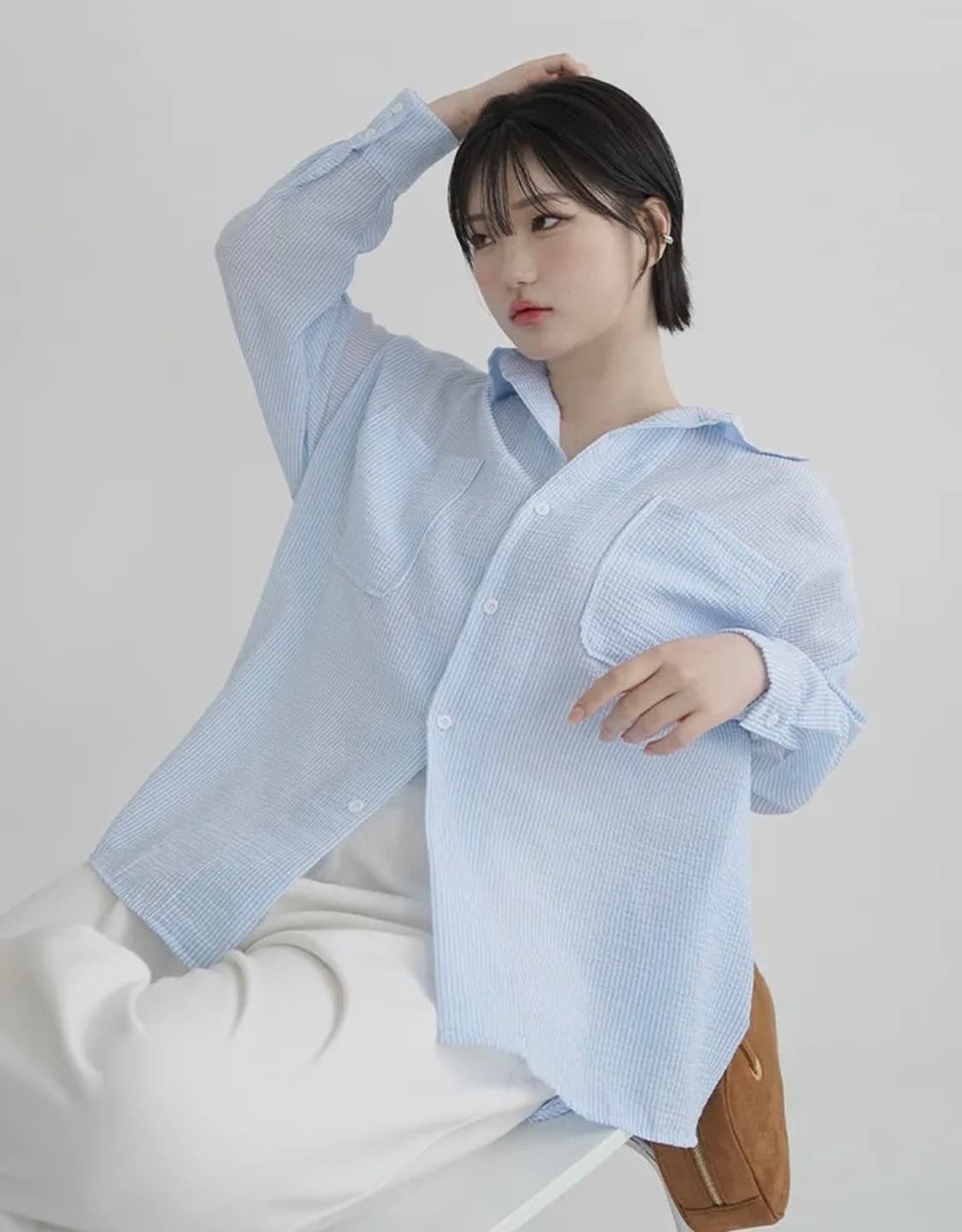 블루팝스 시어서커 루즈셔츠 블루 상품이미지1
