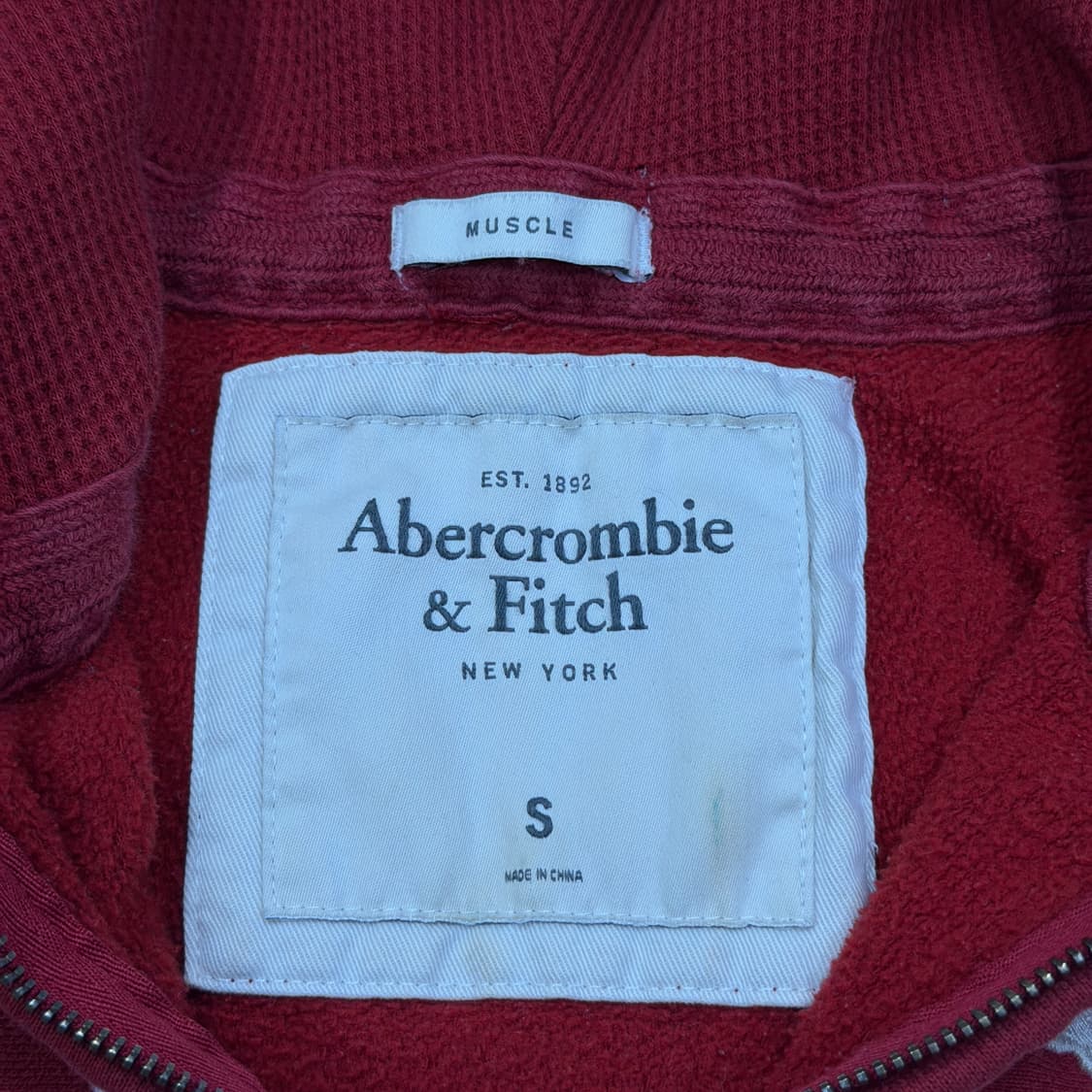 아베크롬비 빈티지 Y2K 스펠로고 기모 후드집업 자켓 버건디 레드 S 상품이미지4