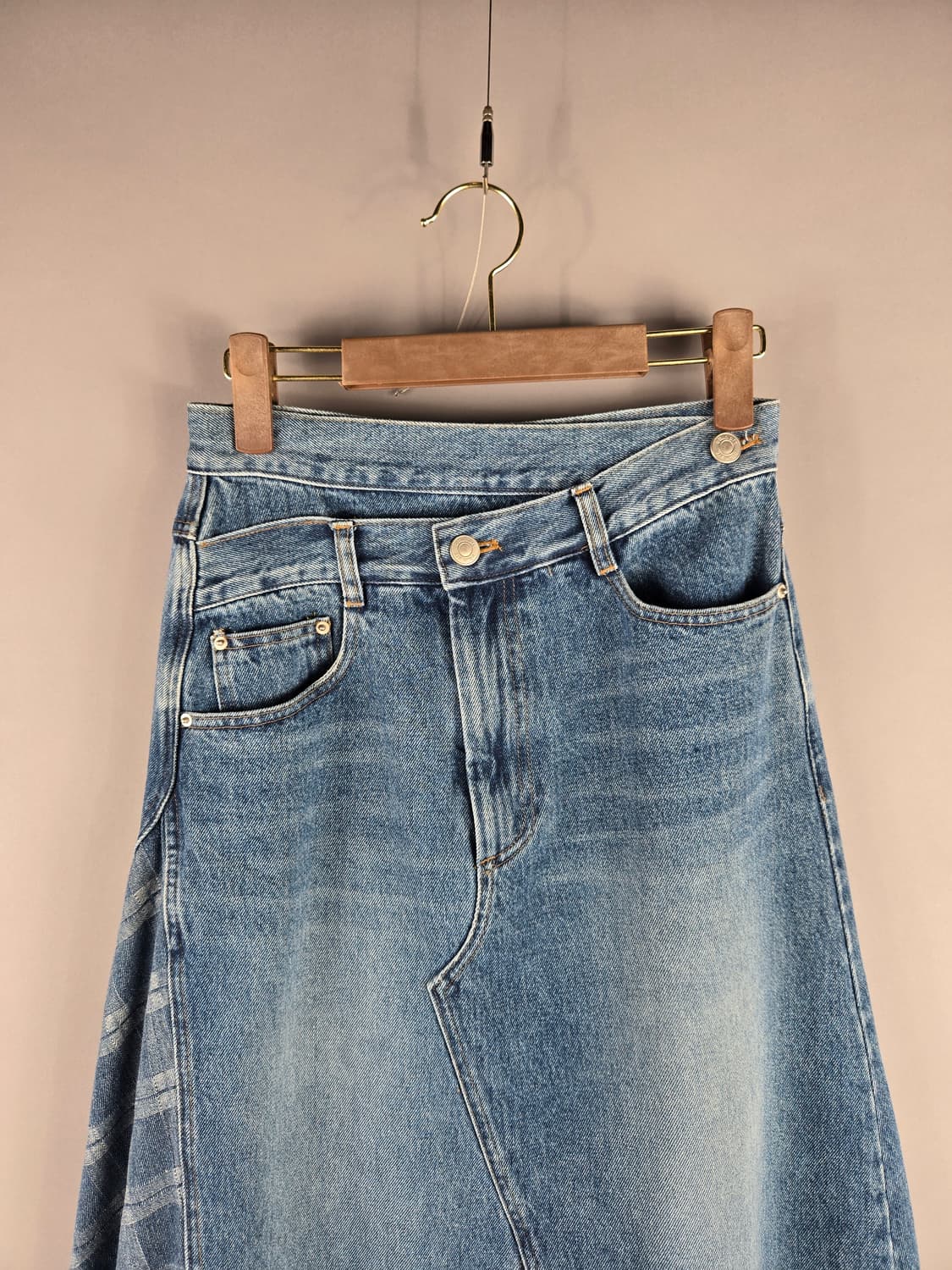 엘런아크 S 언발란스 롱 플레어 데님 청 스커트 치마 상품이미지2