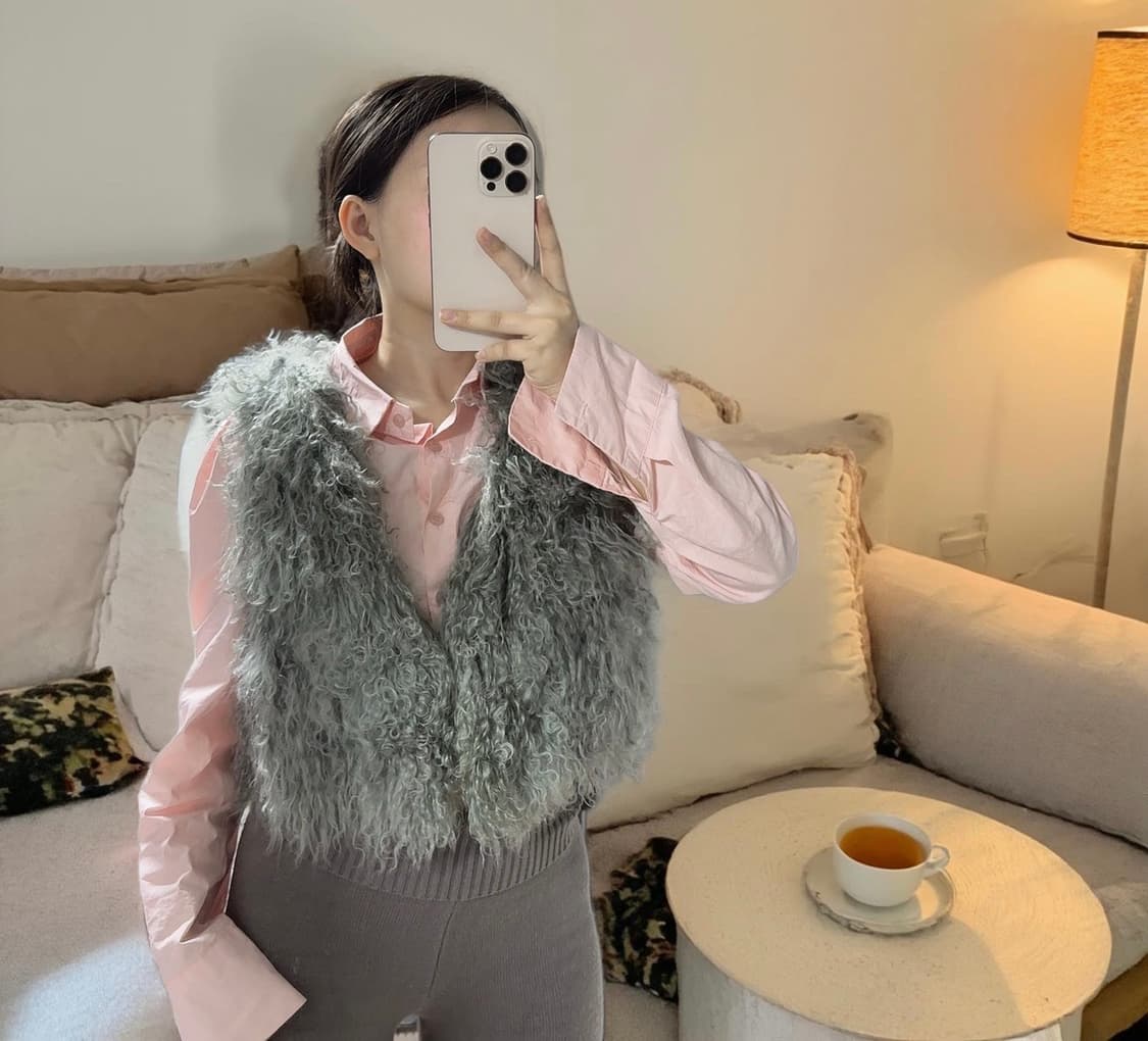 빈티지 그린 그레이 토스카나 양털 조끼 베스트 상품이미지1