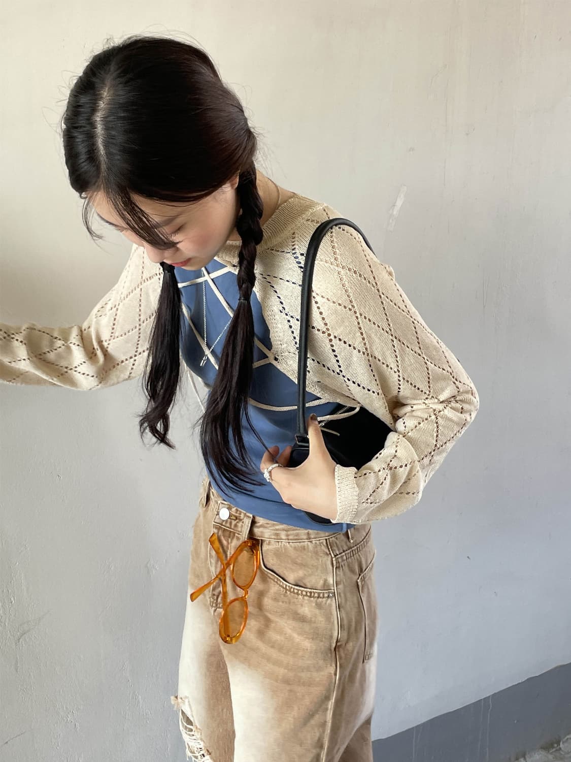 김아홉 아일렛 스트링 크롭 볼레로 상품이미지2