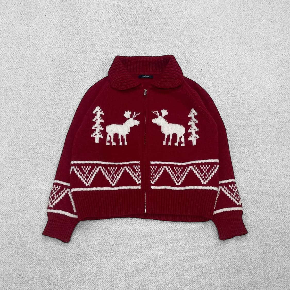 Le pitta 노르딕 코위찬 니트 집업 레드 상품이미지2