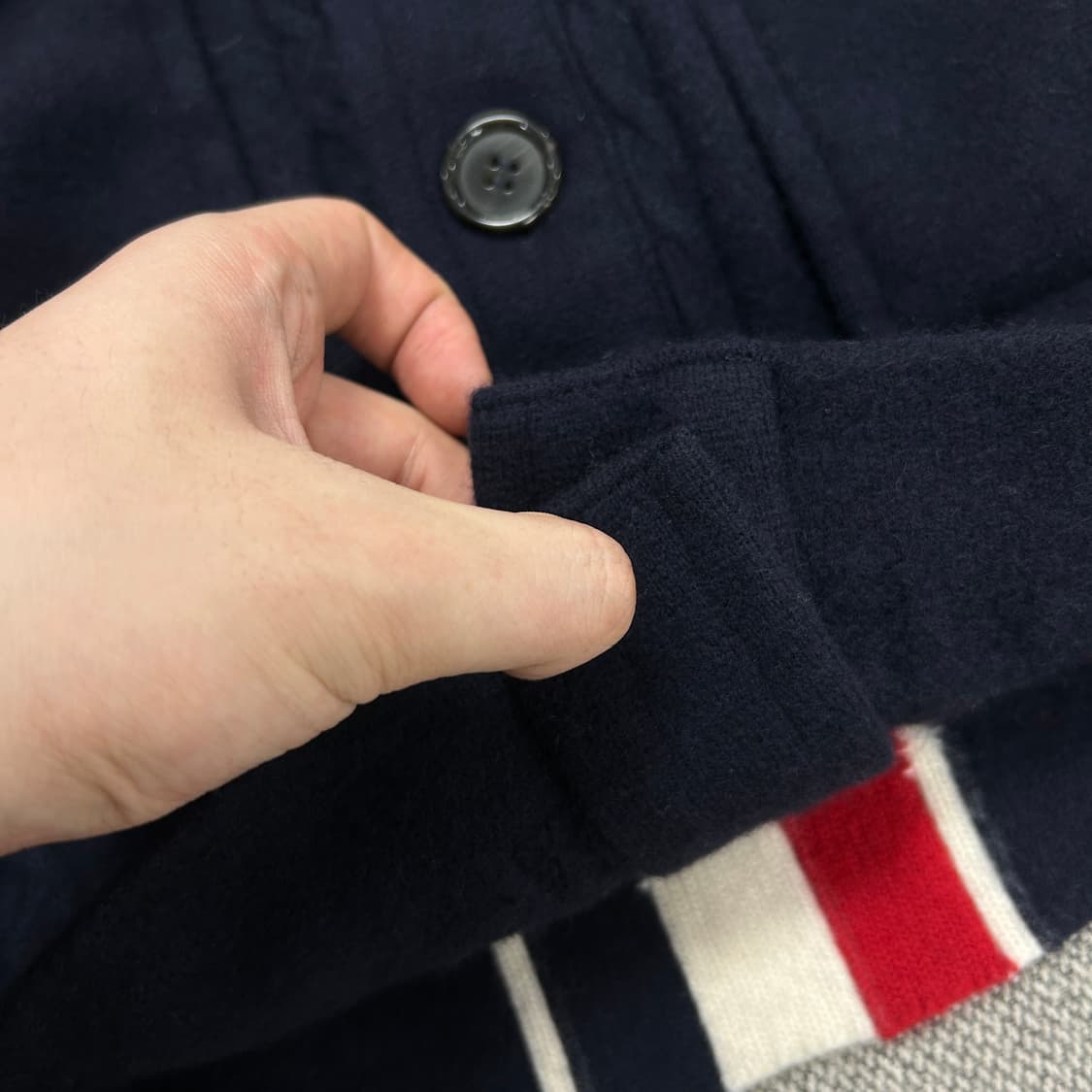 톰브라운 센터백 삼선 인타르시아 스트라이프 울 더플 코트(2) 상품이미지6