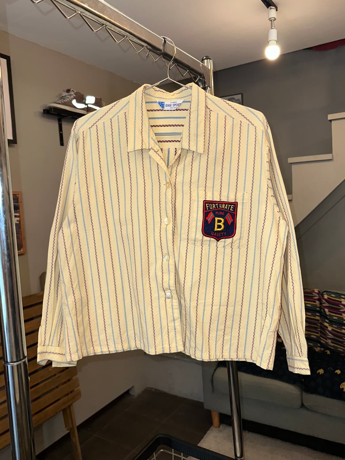 Japanese stripe pattern patch shirt 상품이미지1