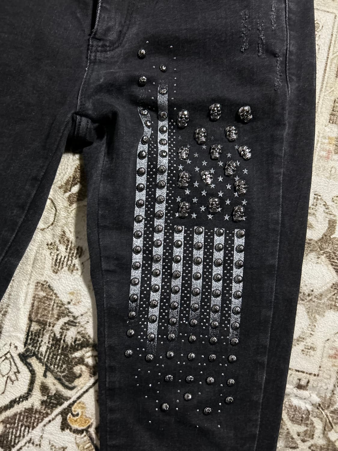 skull attached punk black denim 상품이미지2