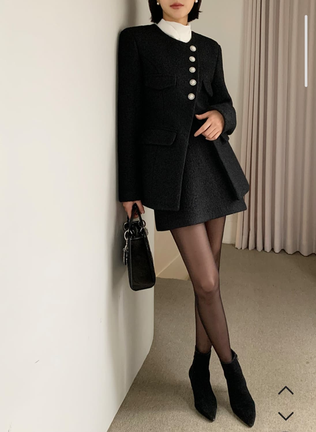 VERDI 블랙 부클 트위드 진주 버튼 자켓 44~날씬55  상품이미지7