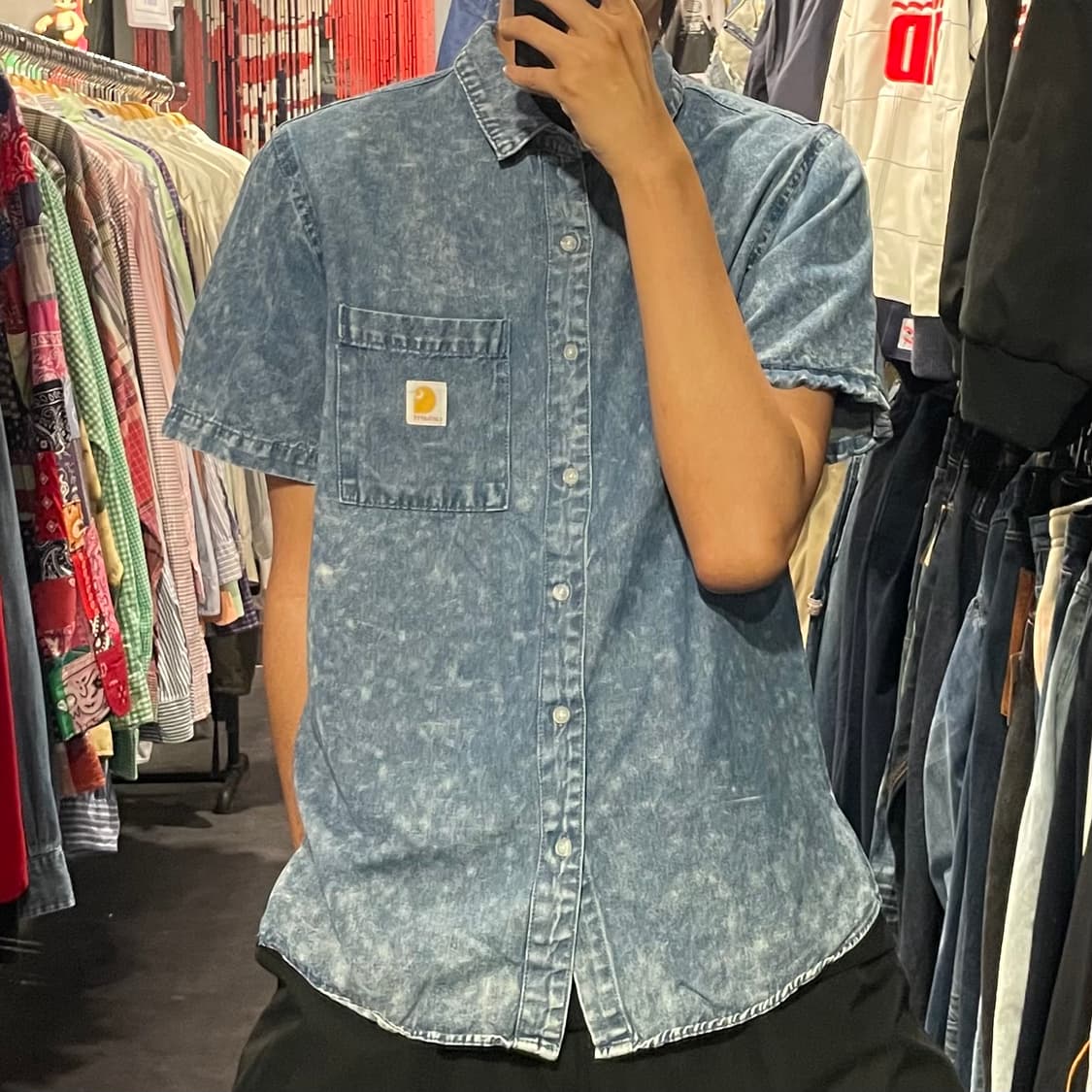 [IM] carhartt 칼하트 중청 워싱 데님 반팔셔츠 상품이미지3