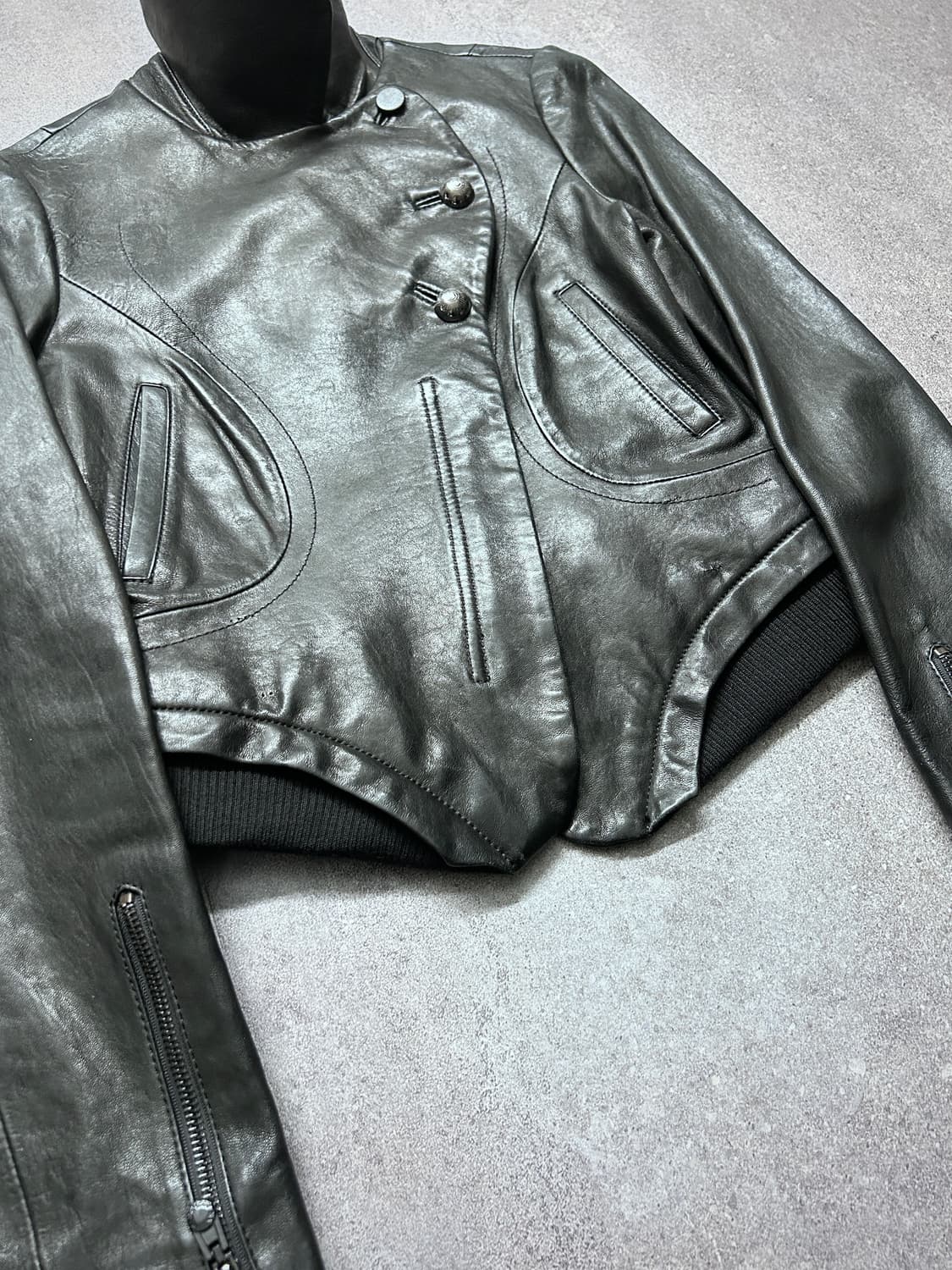 웨이브 사선 하이브리드 램스킨 자켓 상품이미지3