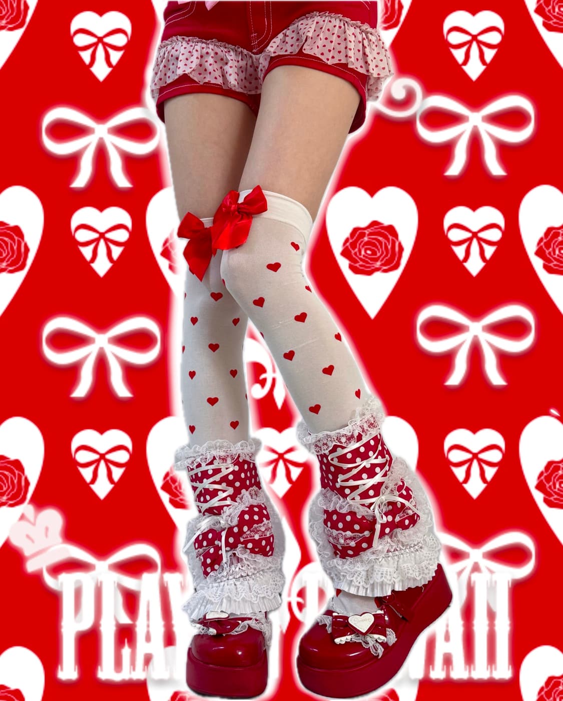 레드 도트 리본 레그워머 ♡Red dot ribbon leg warmer 상품이미지2