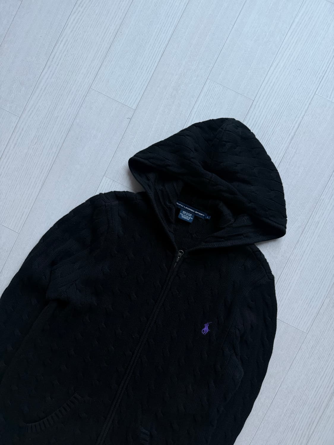 폴로 랄프로렌 포니 로고 블랙 케이블 니트 후드집업 상품이미지6